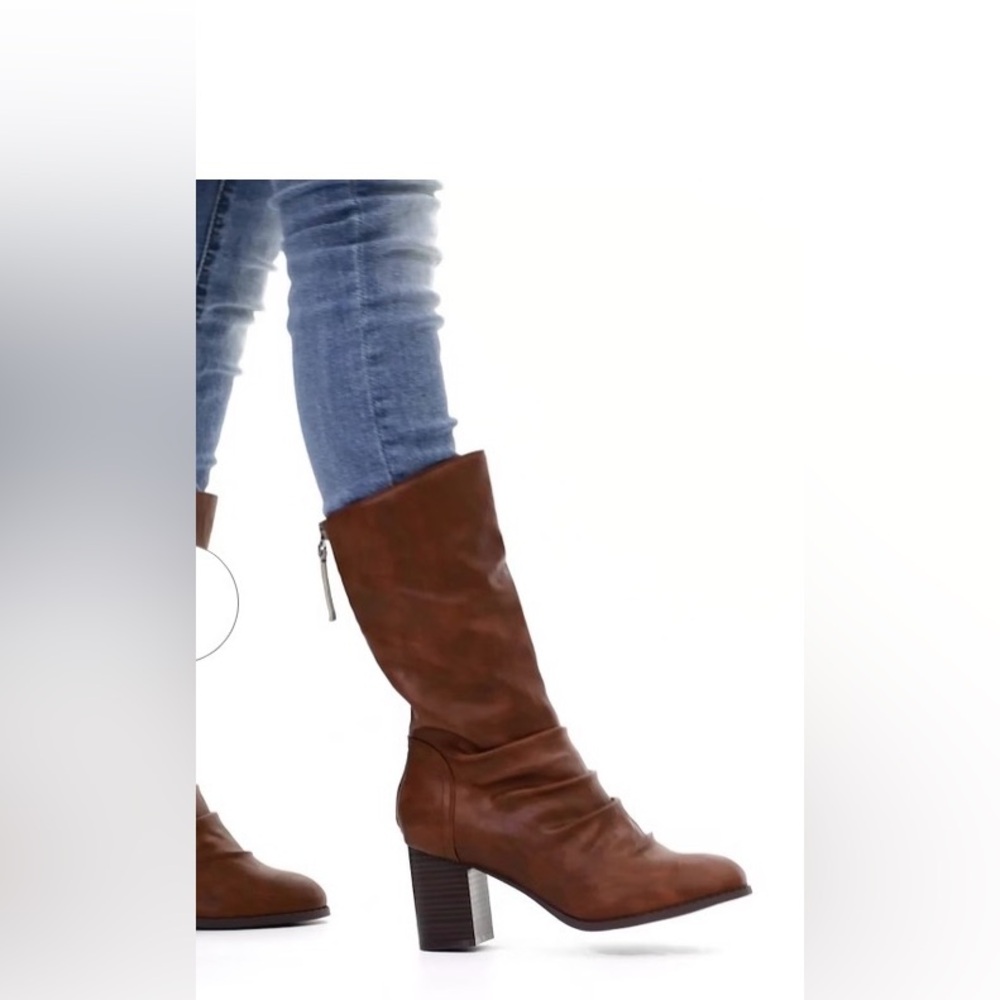 Leather look Tan Heeled Boots for Women Size 10